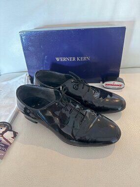 WERNER KERN MENS BALLROOM DANCE SHOES US 8.5 BLACK PATENT LEATHER SUEDE SOLE